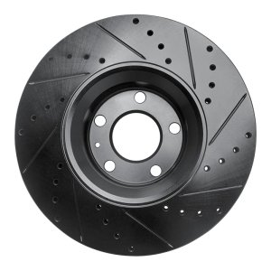 Audi A6 Quattro Brake Rotor (1) - Front Left - R1 Concepts - Drilled & Slotted - Black - `05-`11